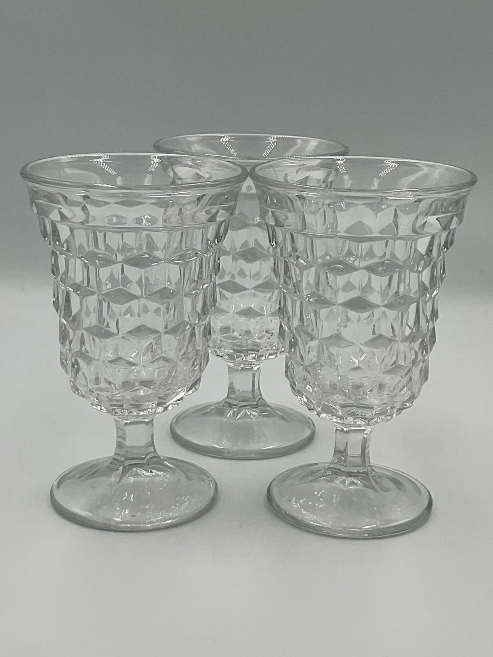 Vintage Fostoria American Cubist Clear Glass Low Water Goblets-Set of 3